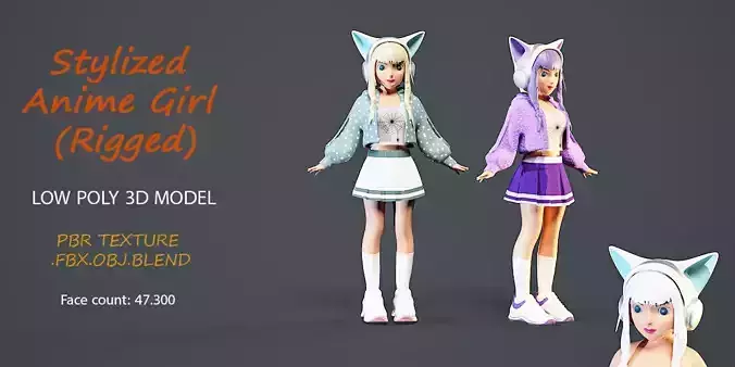 Stylized Anime Girl Character Rigged