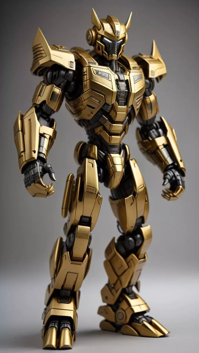 Golden Mech Warrior Transformer Black Joints Angular Armor 3D Low-poly 3D model_0