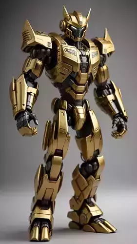 Golden Mech Warrior Transformer Black Joints Angular Armor 3D