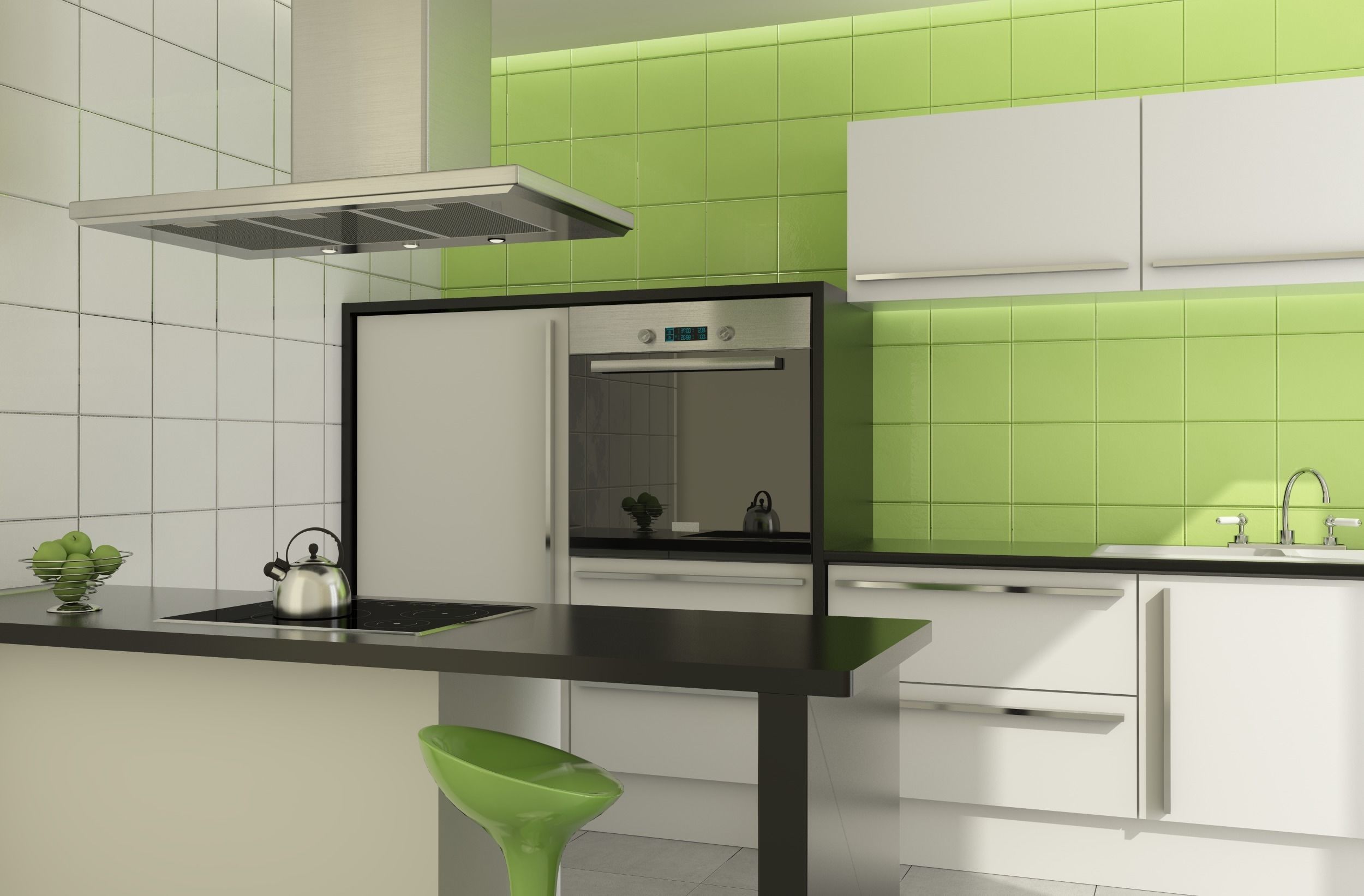 little green kitchen 3D model_2
