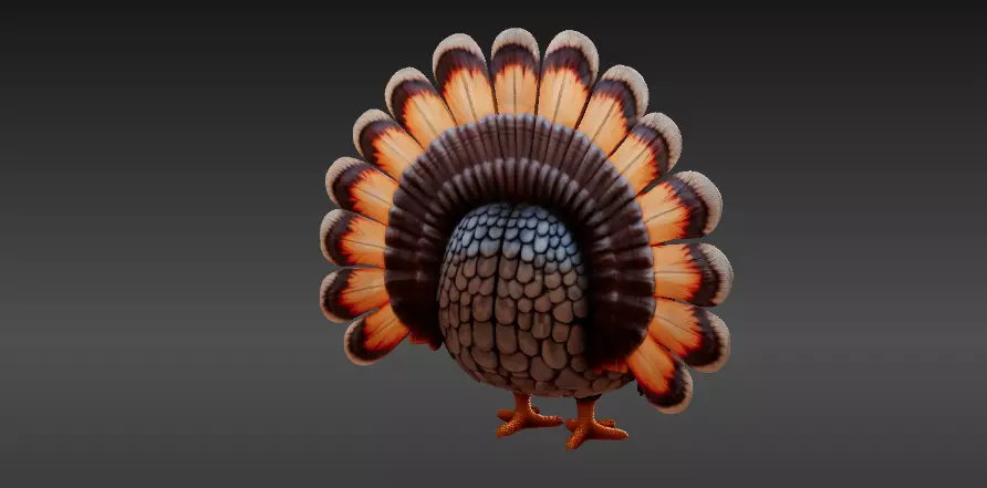 Stylized Thanksgiving Turkey 3D Model Printable Cartoon Style 3D model_6