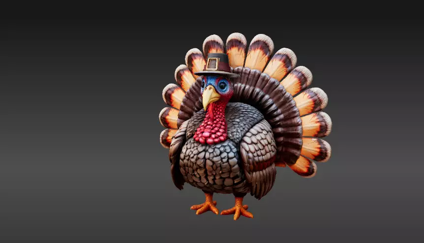Stylized Thanksgiving Turkey 3D Model Printable Cartoon Style 3D model_8
