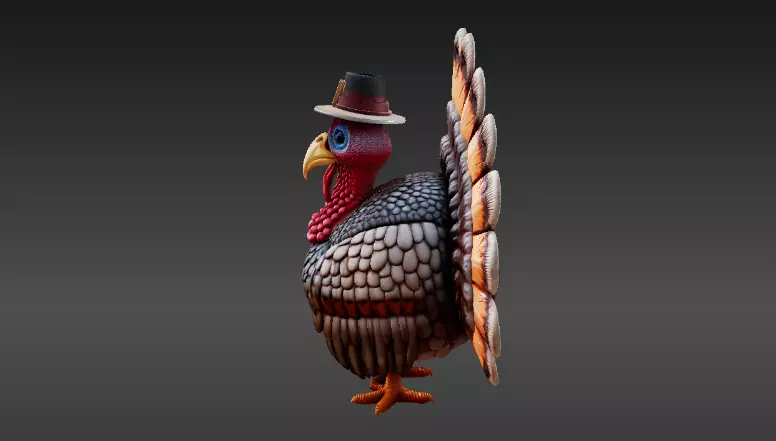 Stylized Thanksgiving Turkey 3D Model Printable Cartoon Style 3D model_7