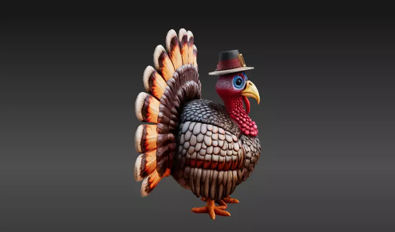 Stylized Thanksgiving Turkey 3D Model Printable Cartoon Style 3D model_5