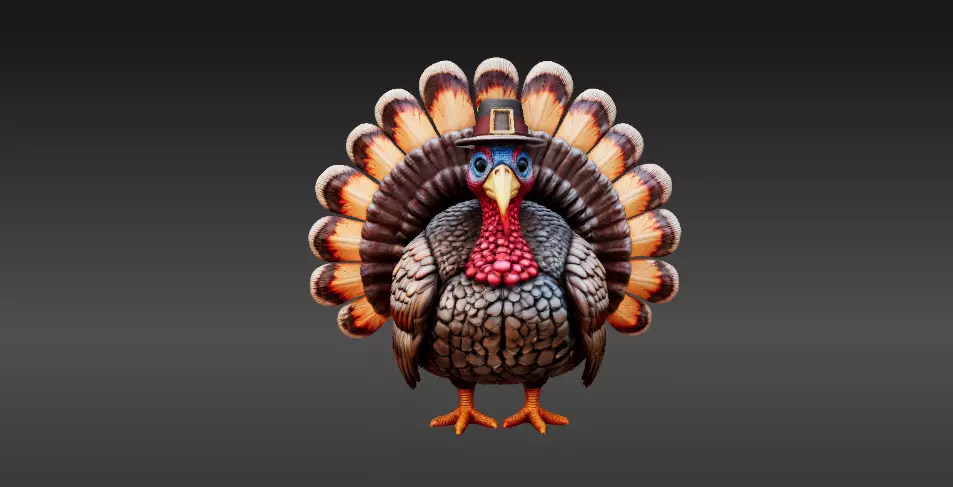 Stylized Thanksgiving Turkey 3D Model Printable Cartoon Style 3D model_3
