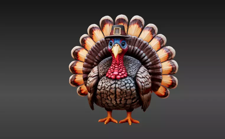 Stylized Thanksgiving Turkey 3D Model Printable Cartoon Style 3D model_10