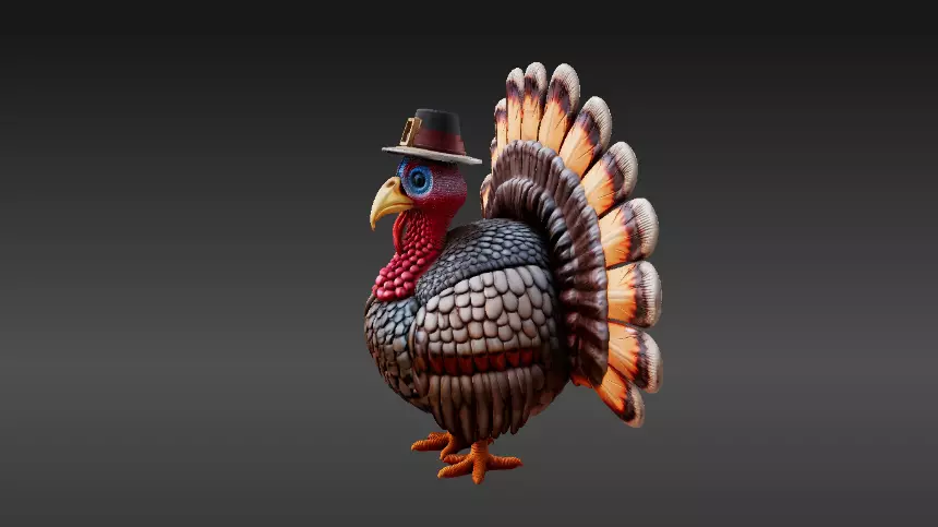 Stylized Thanksgiving Turkey 3D Model Printable Cartoon Style 3D model_4