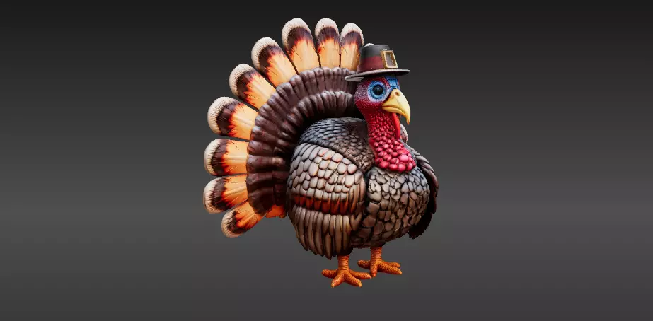 Stylized Thanksgiving Turkey 3D Model Printable Cartoon Style 3D model_9