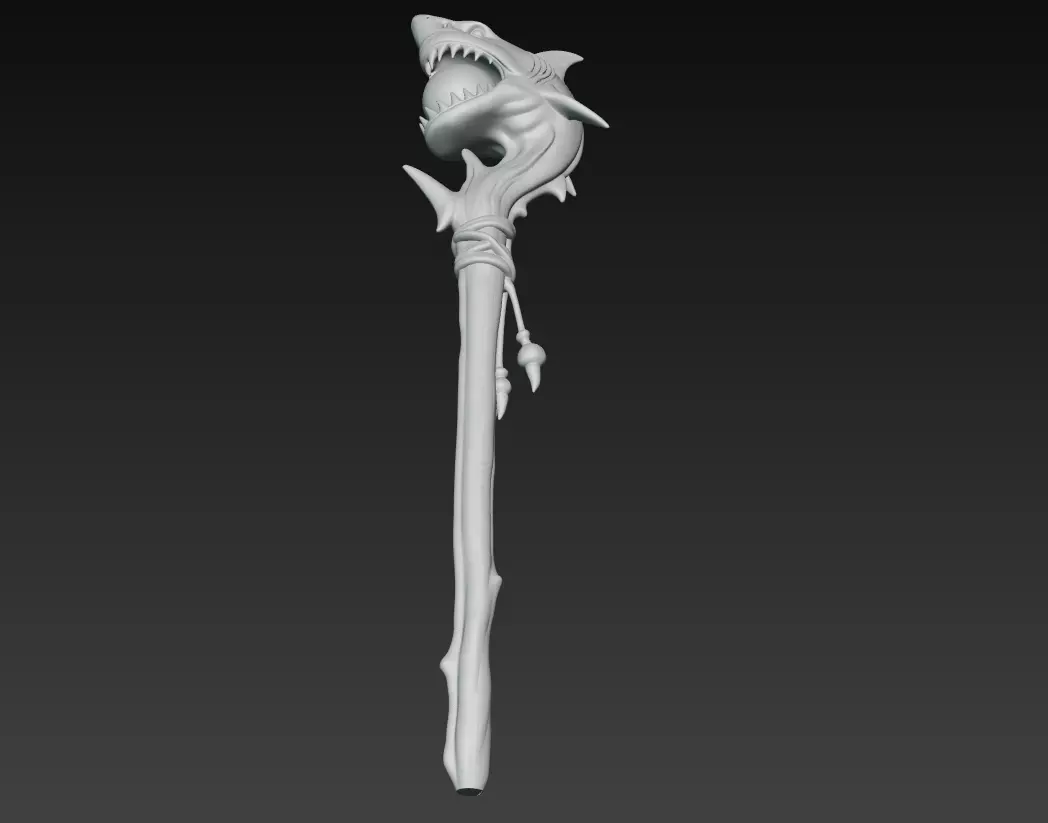 Shark Totem Staff - Stylized Oceanic Magic Weapon 3D Model 3D print model_8
