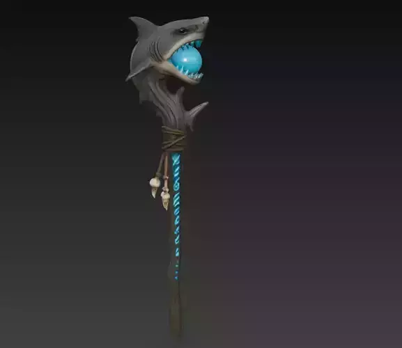 Shark Totem Staff - Stylized Oceanic Magic Weapon 3D Model