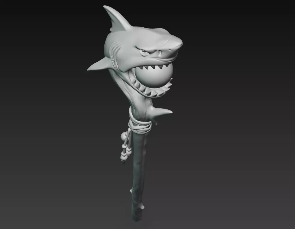 Shark Totem Staff - Stylized Oceanic Magic Weapon 3D Model 3D print model_7