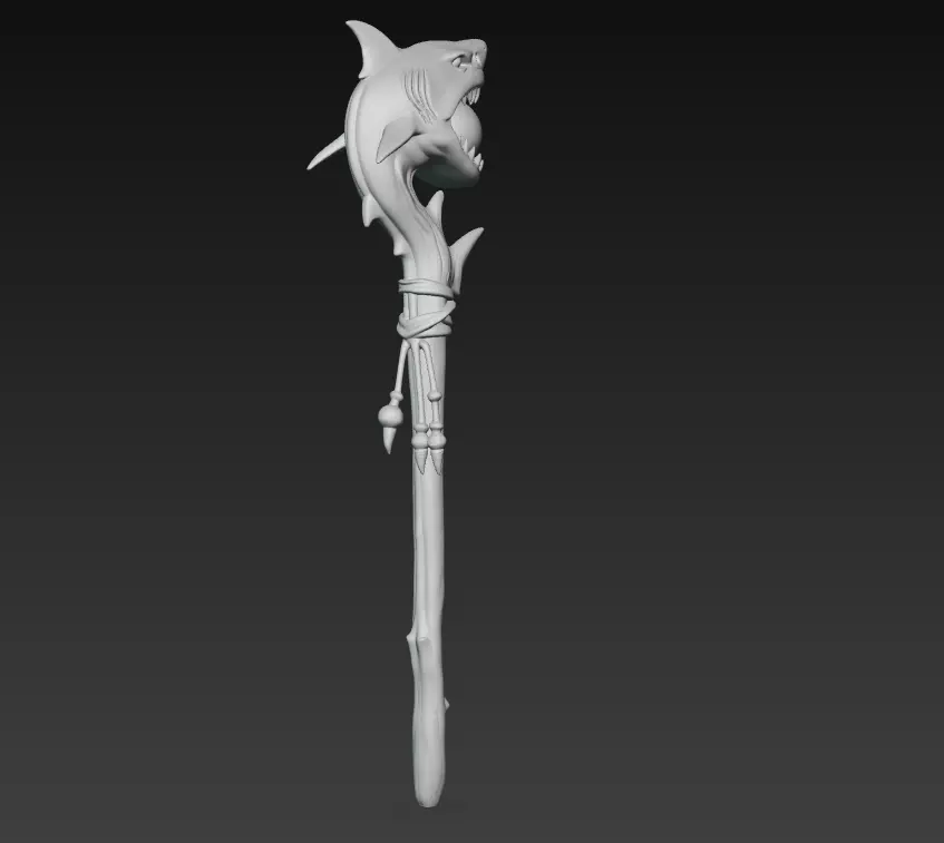 Shark Totem Staff - Stylized Oceanic Magic Weapon 3D Model 3D print model_5