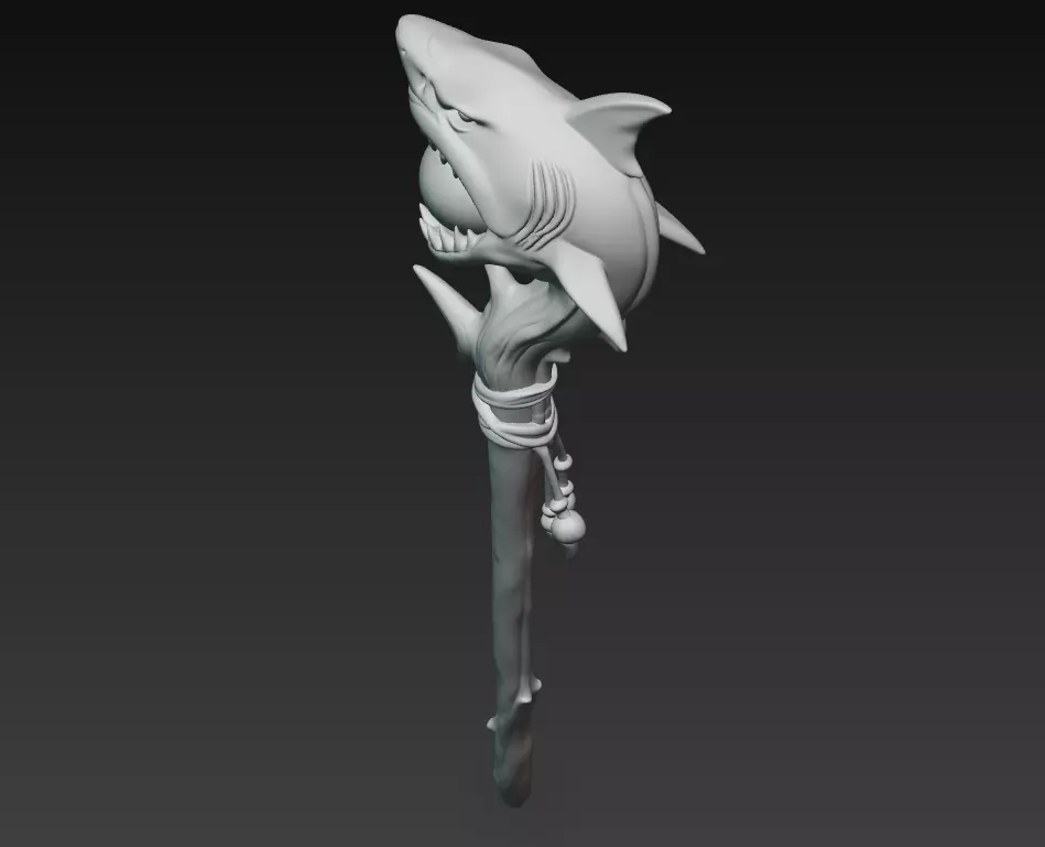 Shark Totem Staff - Stylized Oceanic Magic Weapon 3D Model 3D print model_6