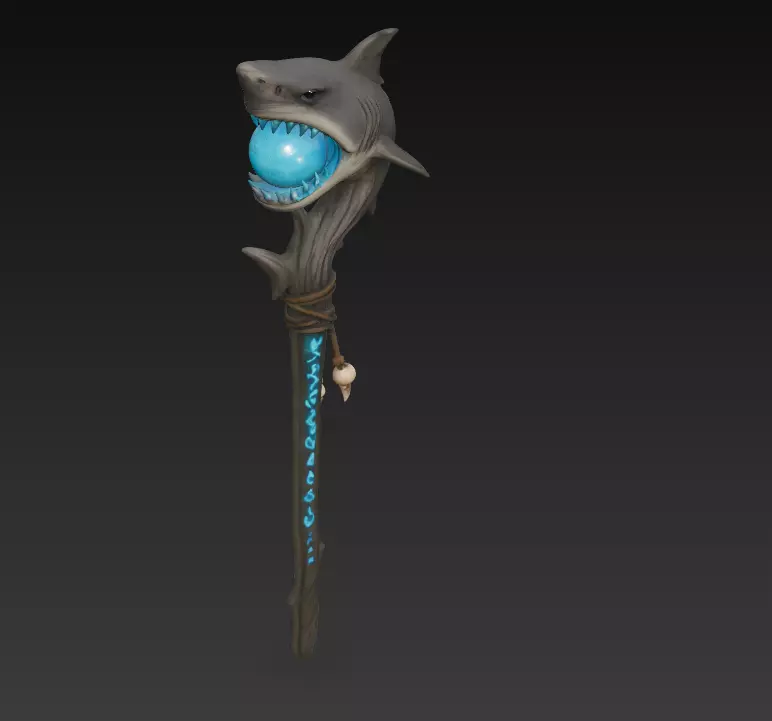 Shark Totem Staff - Stylized Oceanic Magic Weapon 3D Model 3D print model_2