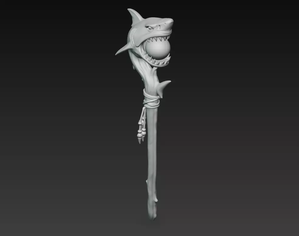 Shark Totem Staff - Stylized Oceanic Magic Weapon 3D Model 3D print model_4