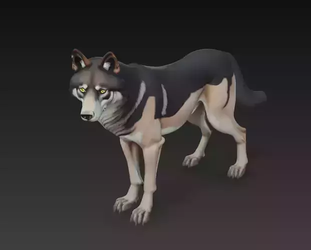 Watchful Wolf - Stylized 3D Animal Sculpture Model