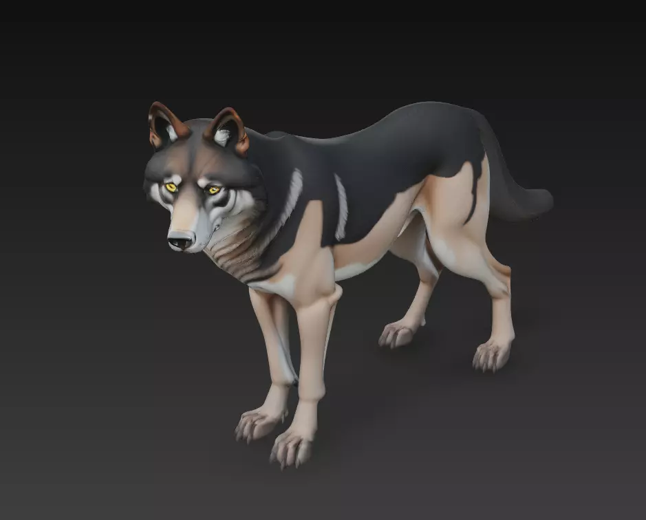 Watchful Wolf - Stylized 3D Animal Sculpture Model 3D print model_0