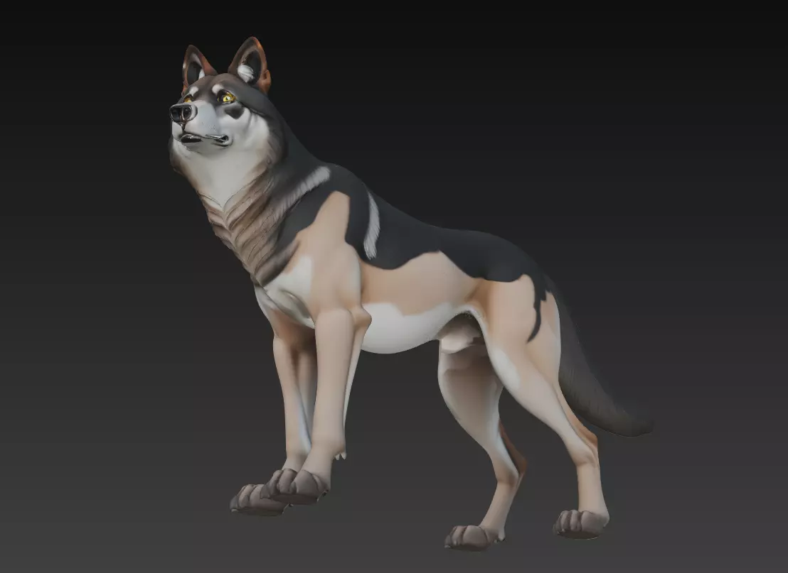 Watchful Wolf - Stylized 3D Animal Sculpture Model 3D print model_2