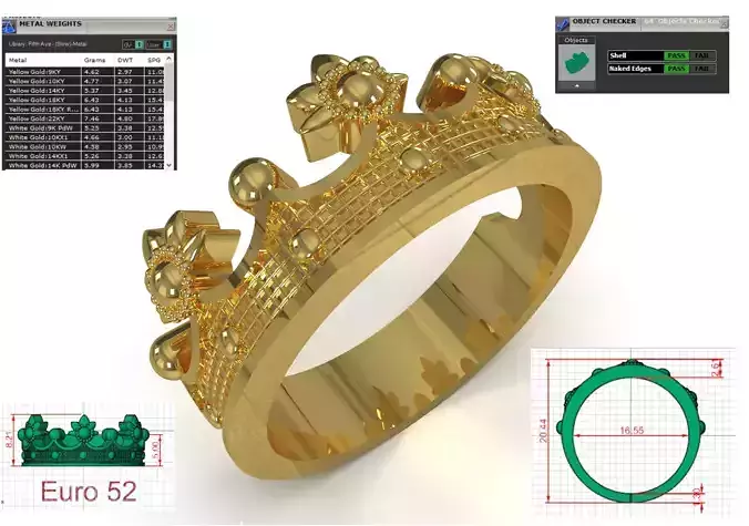 Ornate Royal Crown stl 3dm 3d gold Ring model gr0165 3D print model