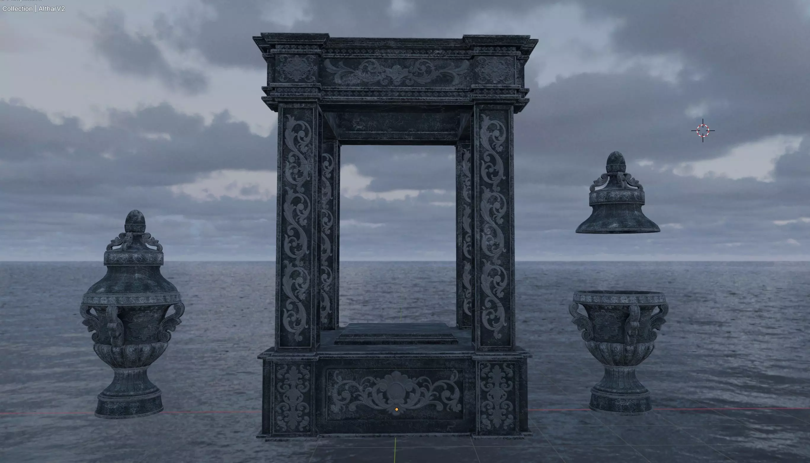 Gothic stone pedestal with vase inside Low-poly 3D model