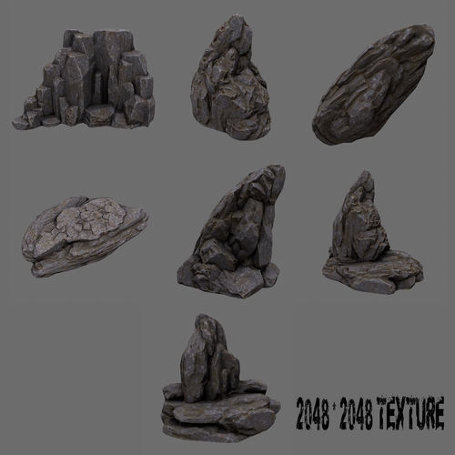 Rock Set formation Low-poly 3D model