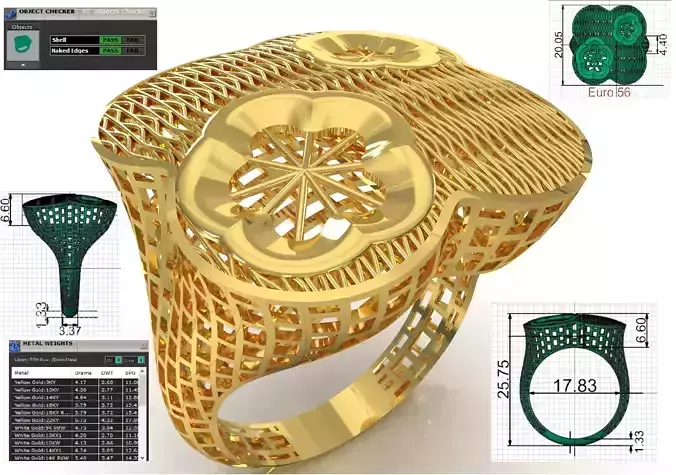 Geometric Filigree and Floral stl 3d 3dm gold Ring model gr0166