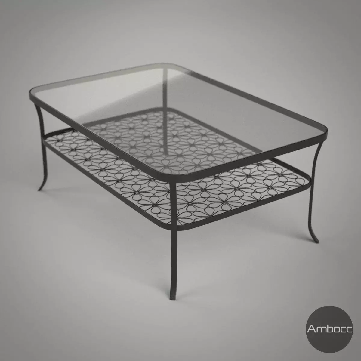 Coffee Table Glass Metal Frame 3D model_0