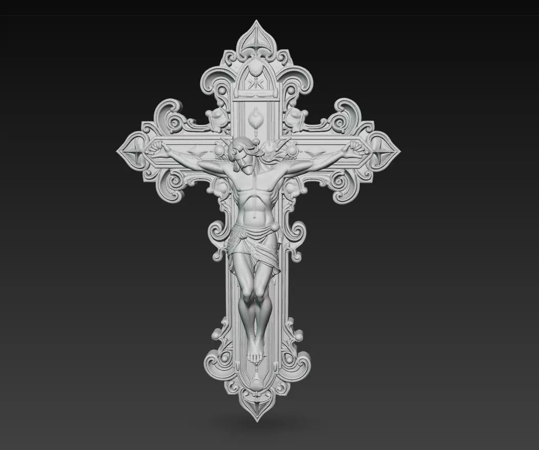 Divine Redemption Cross - Ornate Jesus Crucifix Sculpture 3D 3D print model_6