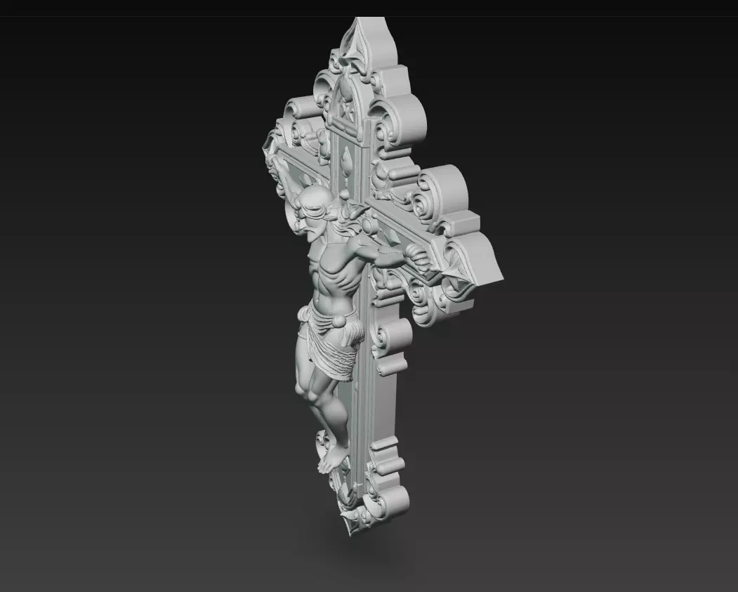 Divine Redemption Cross - Ornate Jesus Crucifix Sculpture 3D 3D print model_7