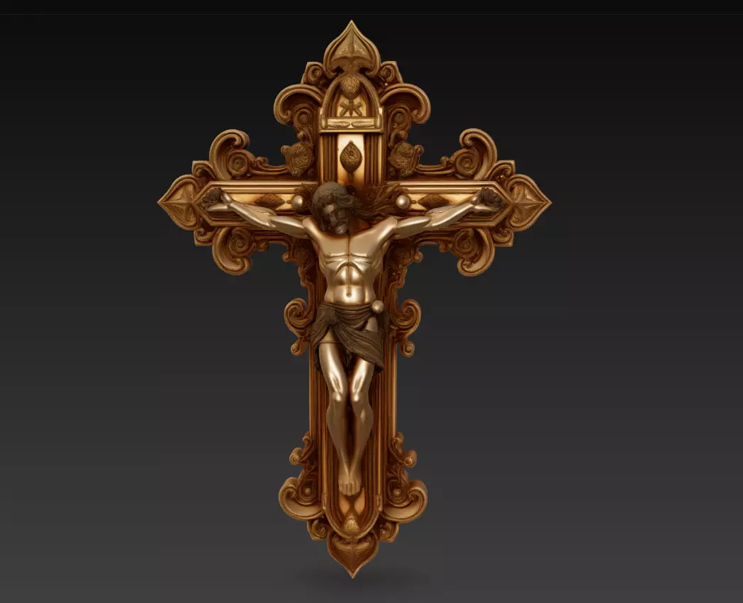 Divine Redemption Cross - Ornate Jesus Crucifix Sculpture 3D 3D print model_0