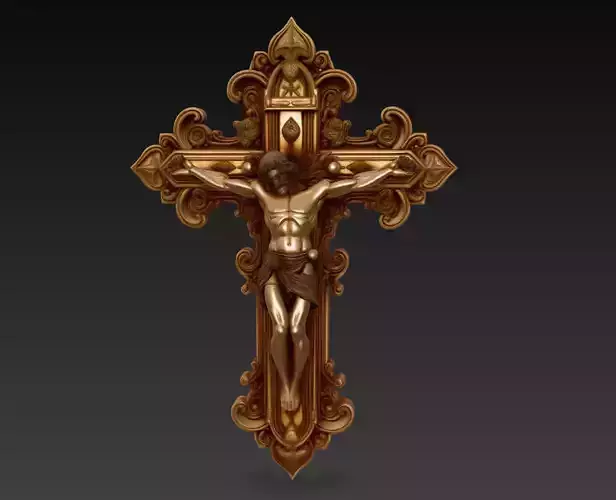 Divine Redemption Cross - Ornate Jesus Crucifix Sculpture 3D