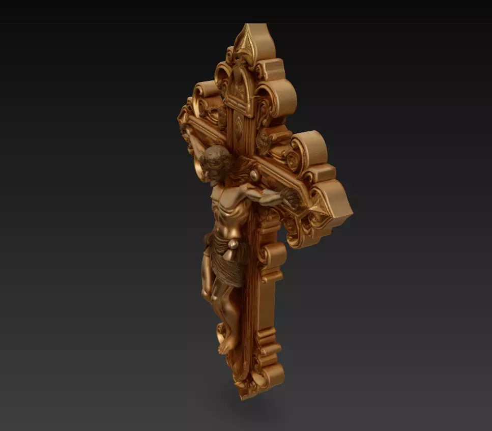 Divine Redemption Cross - Ornate Jesus Crucifix Sculpture 3D 3D print model_2