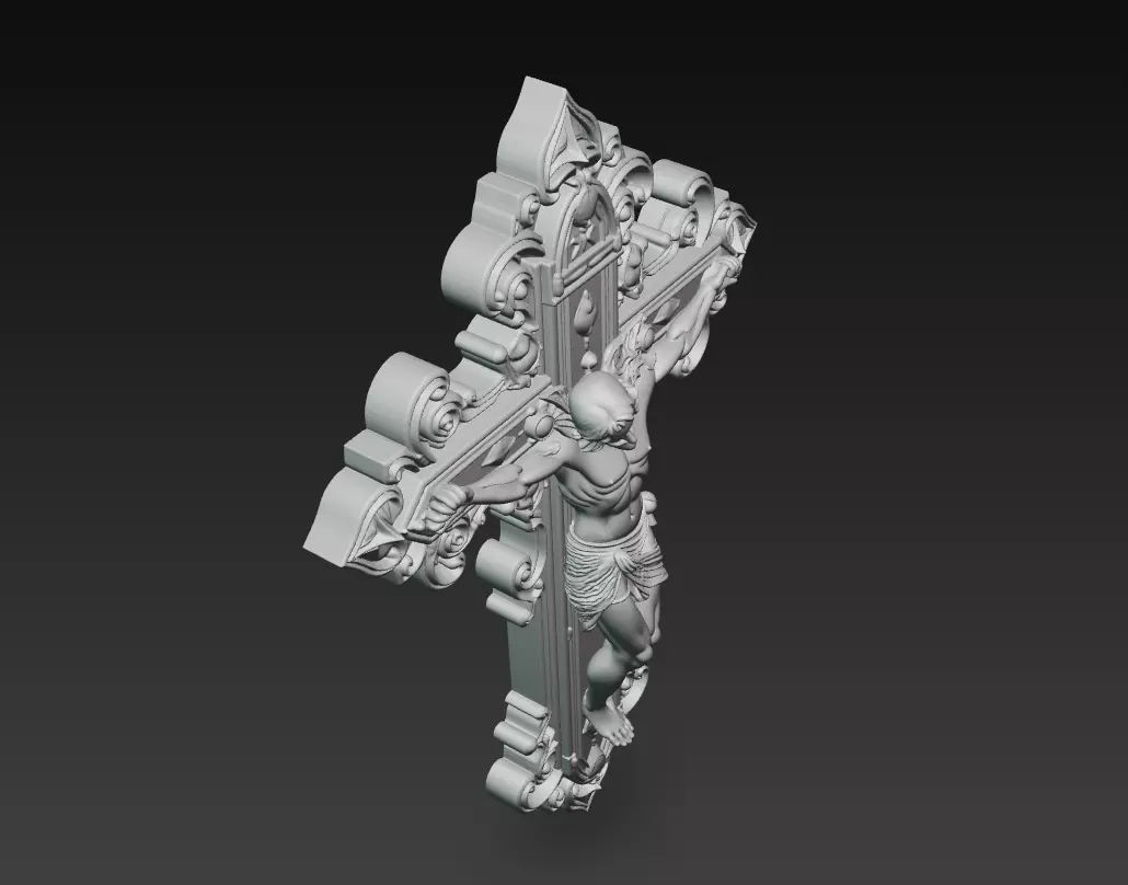 Divine Redemption Cross - Ornate Jesus Crucifix Sculpture 3D 3D print model_8
