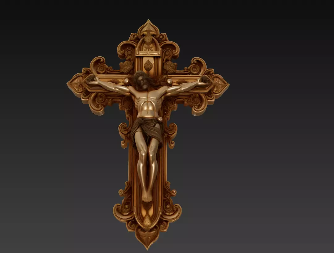 Divine Redemption Cross - Ornate Jesus Crucifix Sculpture 3D 3D print model_1