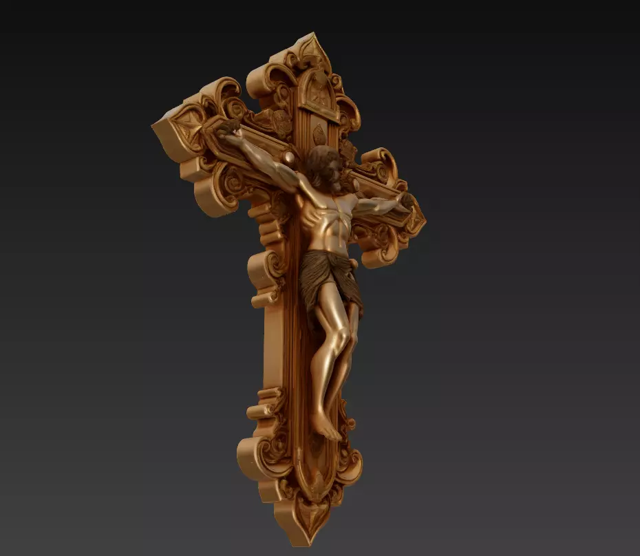 Divine Redemption Cross - Ornate Jesus Crucifix Sculpture 3D 3D print model_3