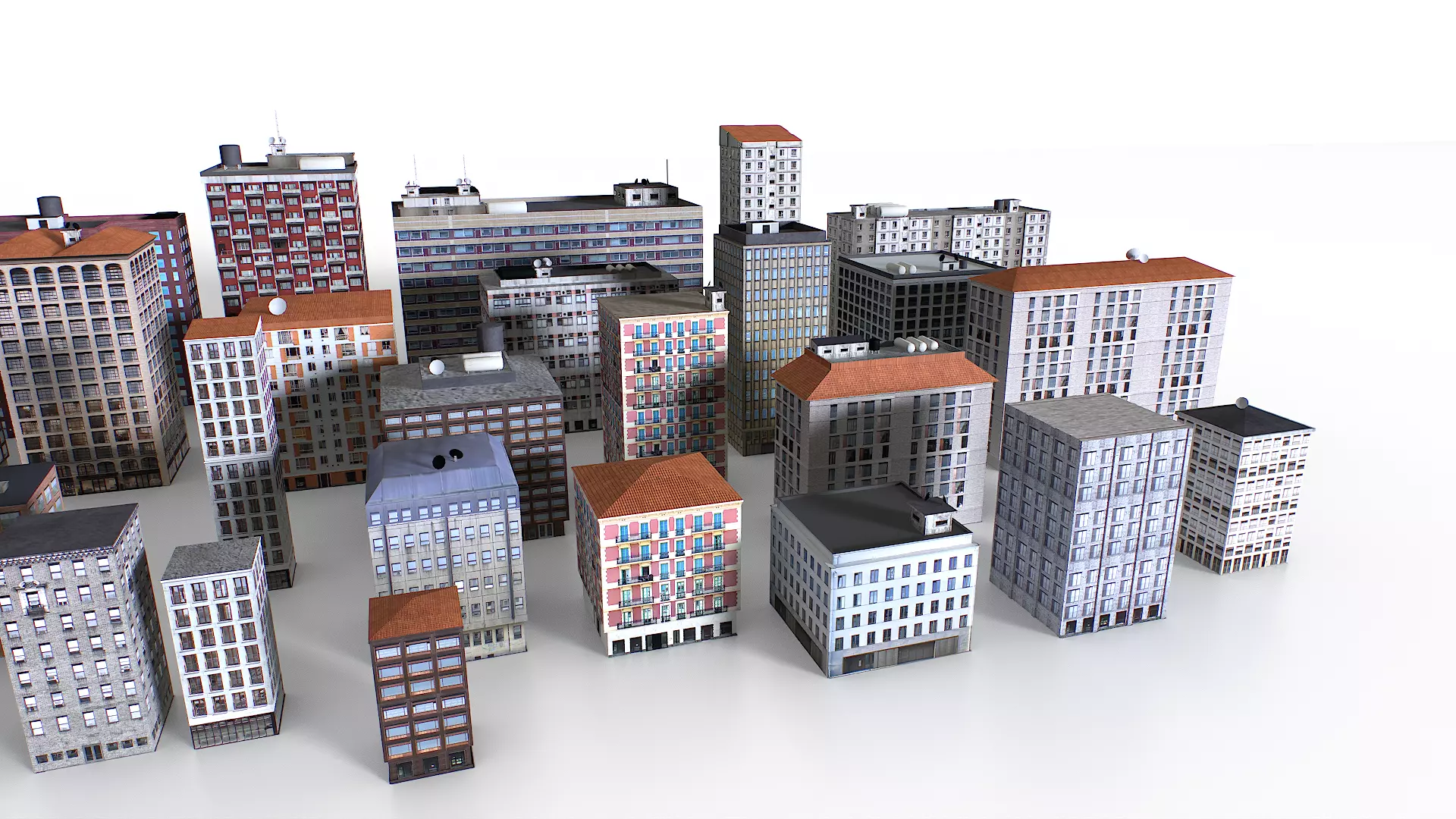 Out of bounds background buildings Low-poly 3D model_4