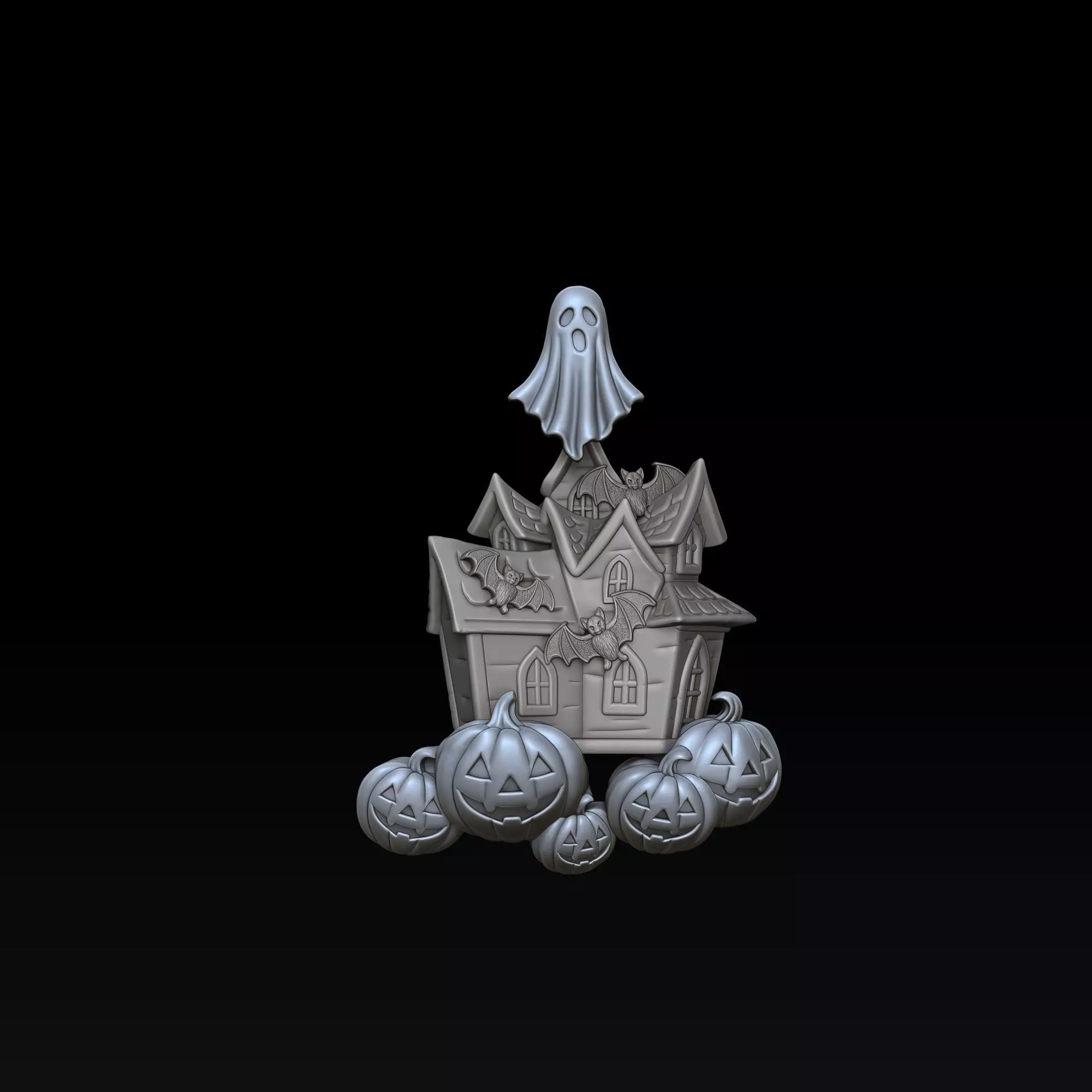 Halloween Haunted House Pumpkin Ghost Pendant 3D print model_1