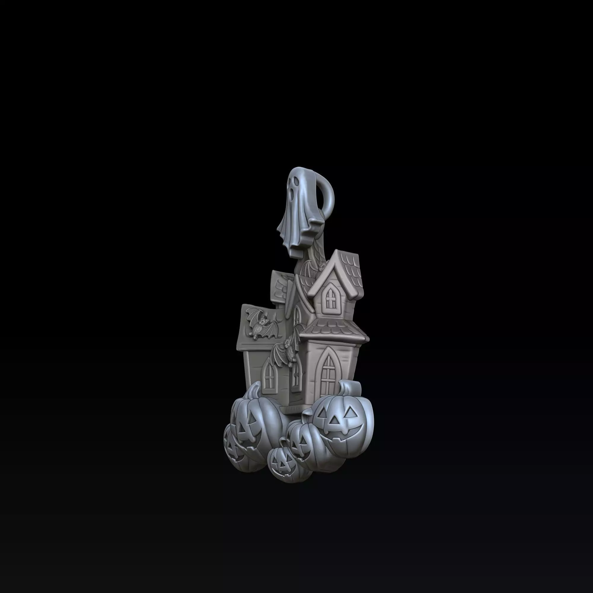 Halloween Haunted House Pumpkin Ghost Pendant 3D print model_2