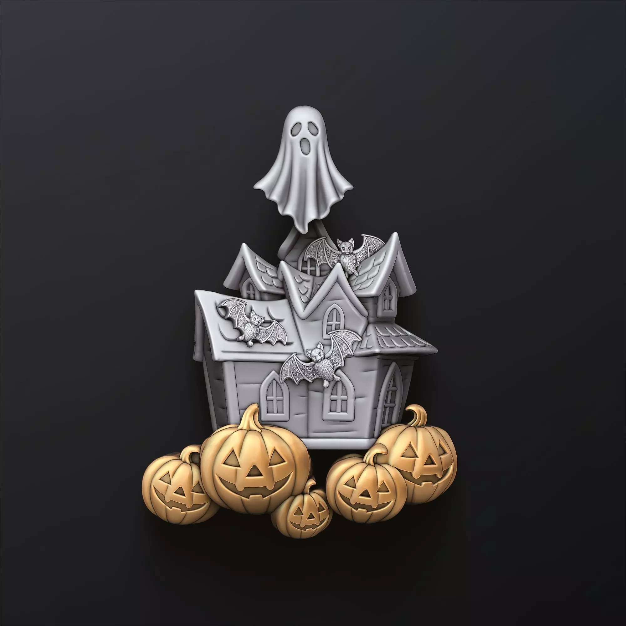 Halloween Haunted House Pumpkin Ghost Pendant 3D print model_0