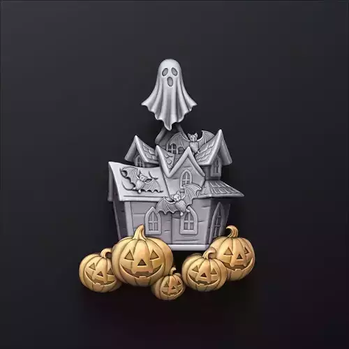 Halloween Haunted House Pumpkin Ghost Pendant 3D print model Halloween Haunted House Pumpkin Ghost Pendant 3D print model
