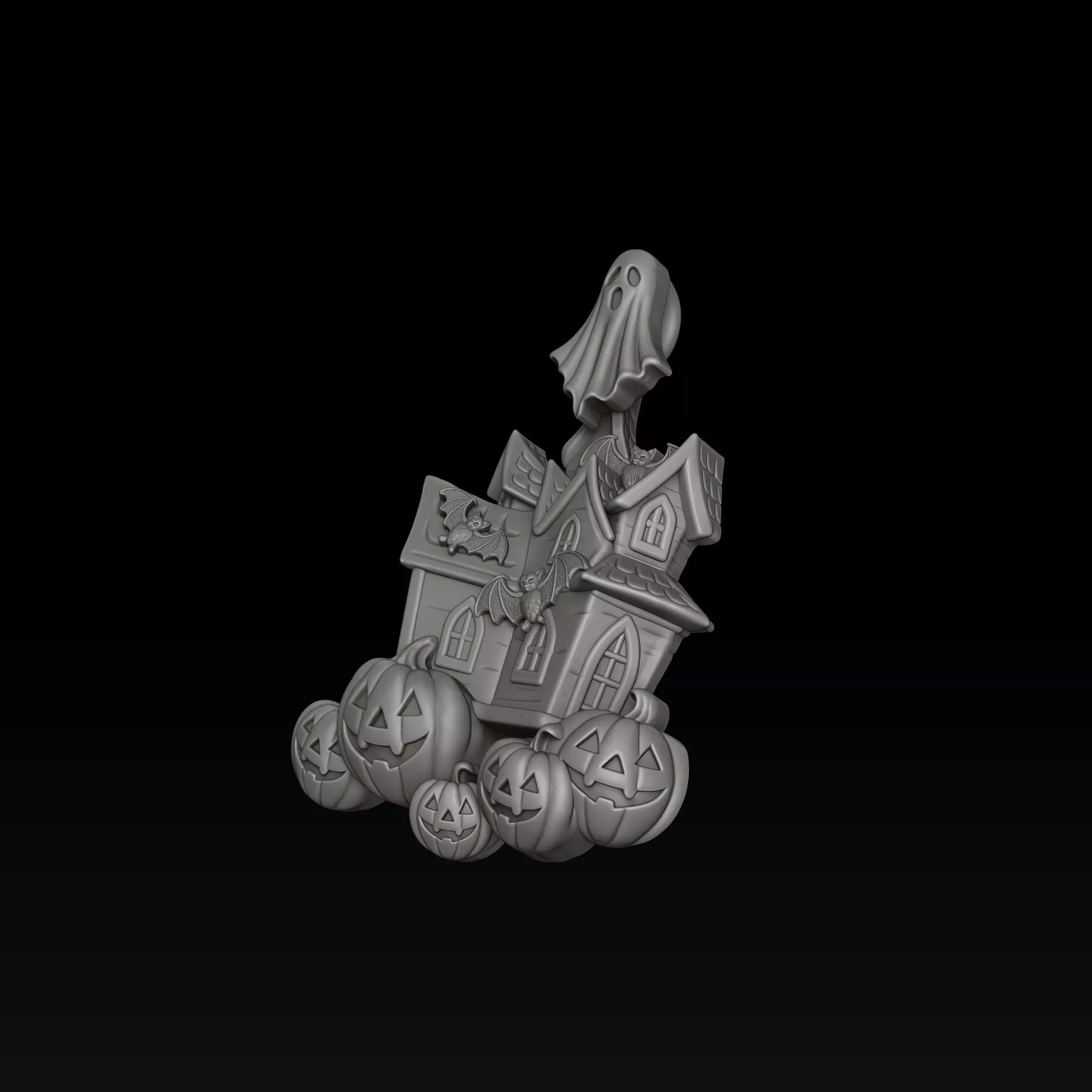 Halloween Haunted House Pumpkin Ghost Pendant 3D print model_3