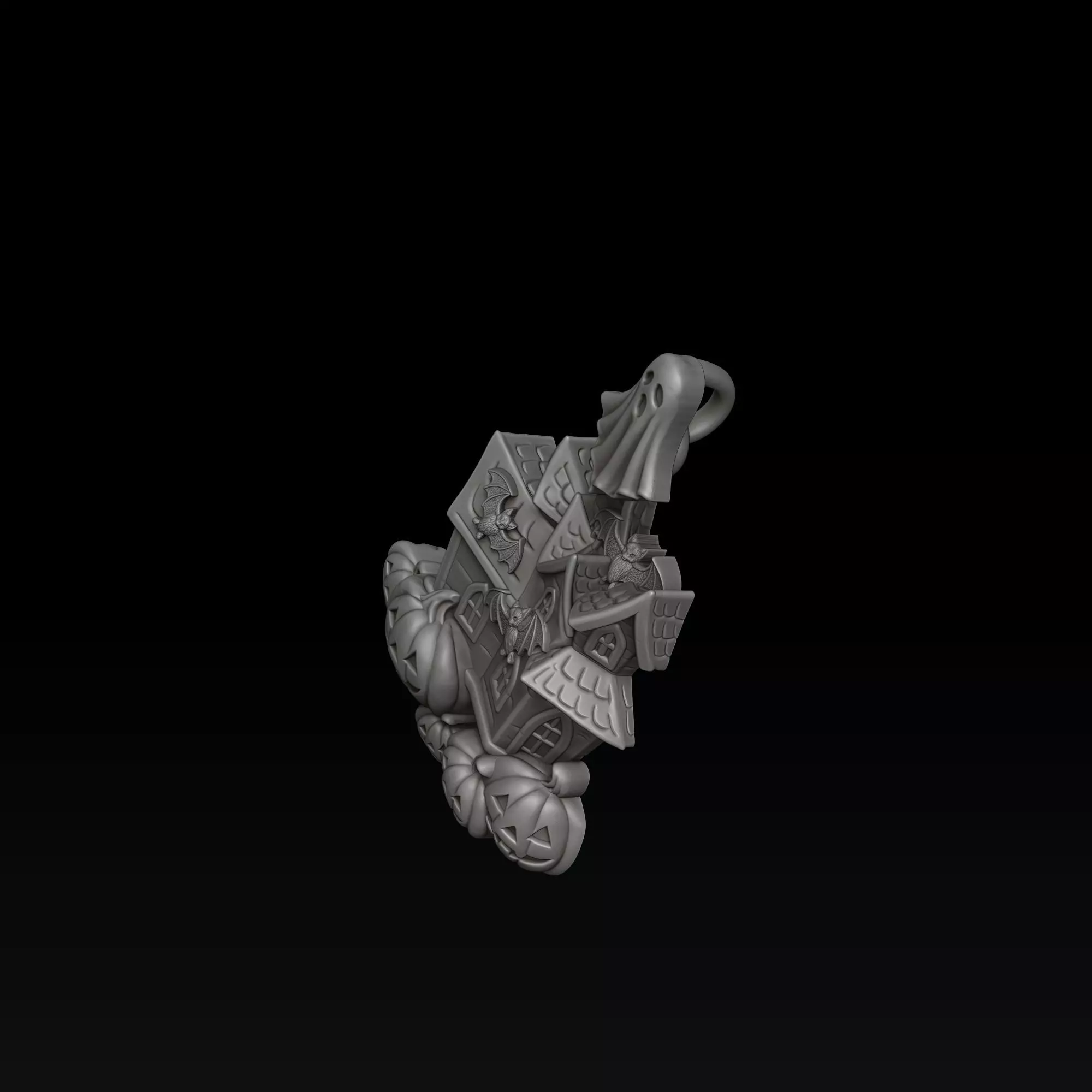 Halloween Haunted House Pumpkin Ghost Pendant 3D print model_4