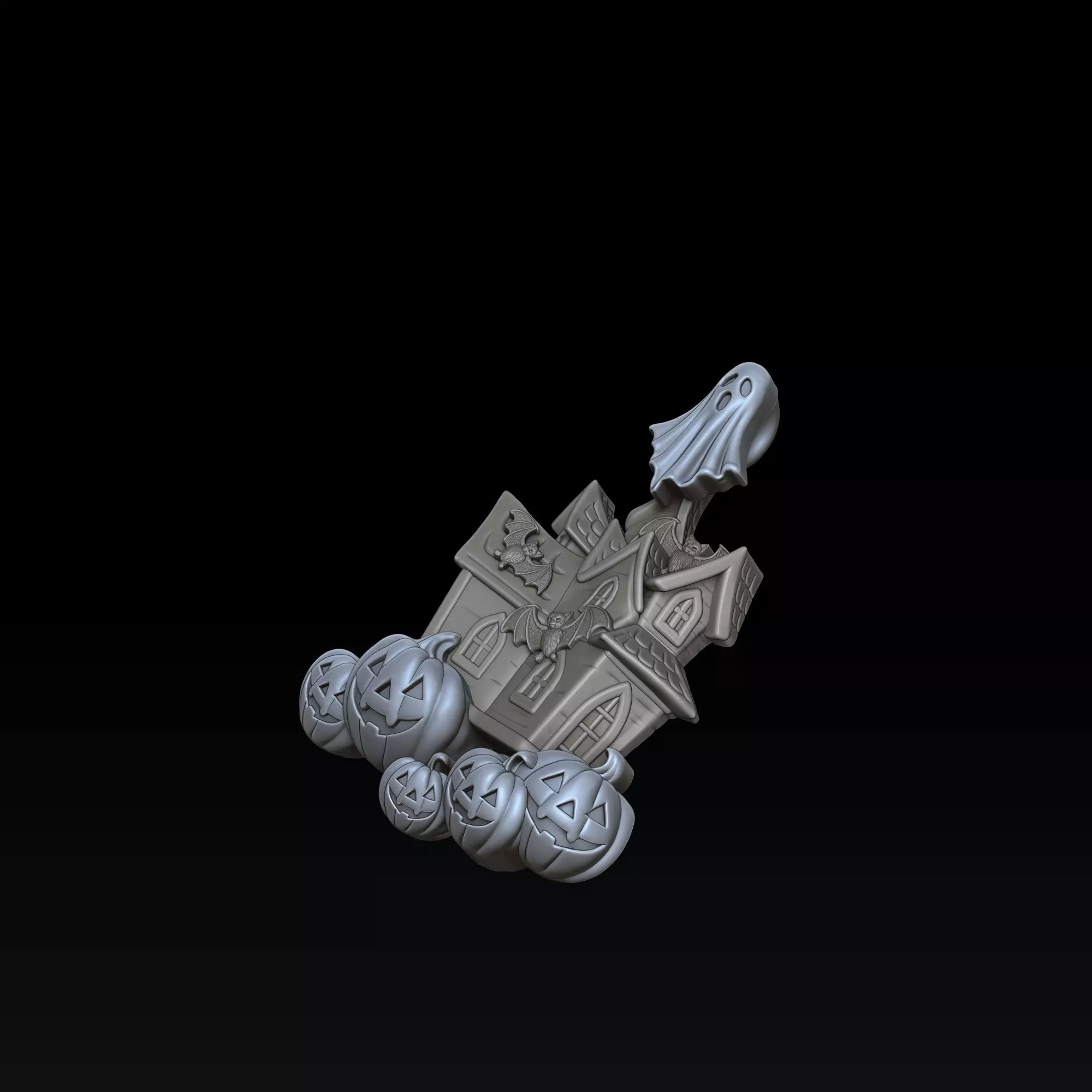 Halloween Haunted House Pumpkin Ghost Pendant 3D print model_5