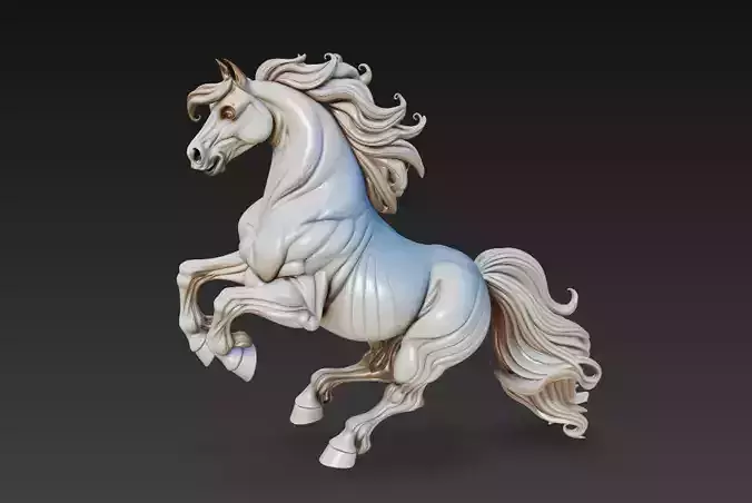 Golden Wind Stallion - Elegant Dynamic Horse 3D Sculpture Model