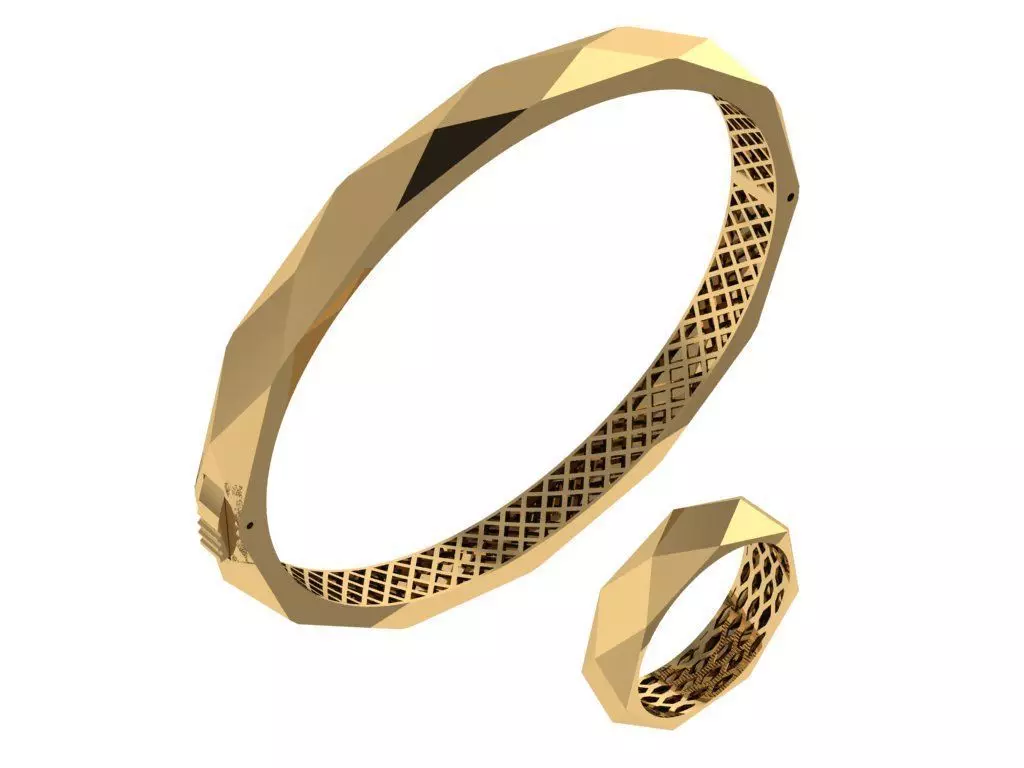 Custom Design Gold Bracelets and ring 3D print model_0