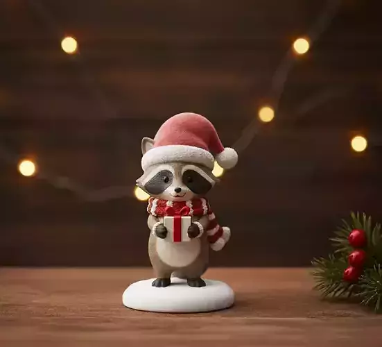 Christmas raccoon figurine