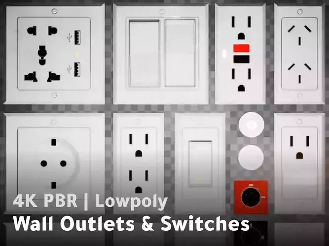 Wall Outlets Switches and Keys - Lowpoly Game-ready 4K PBR