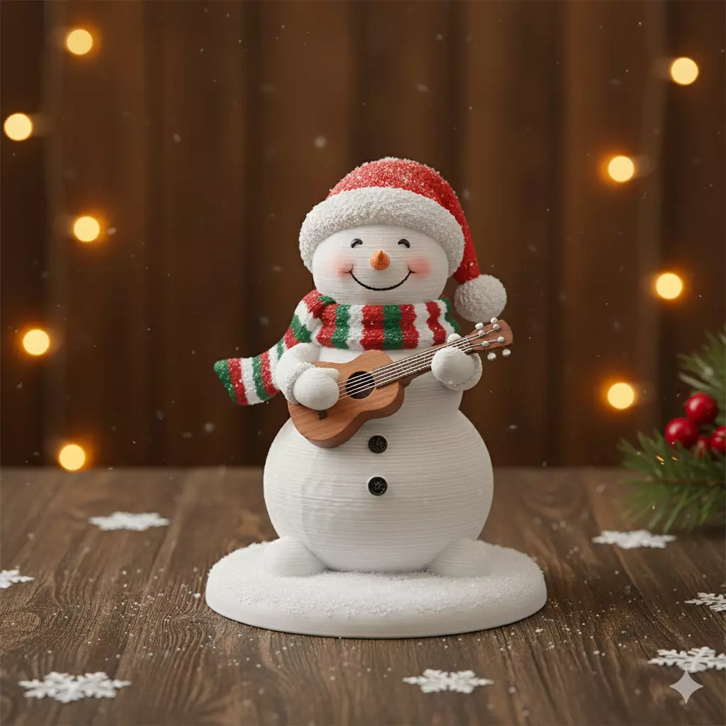 Snowman figurine with a ukulele 3D print model_0