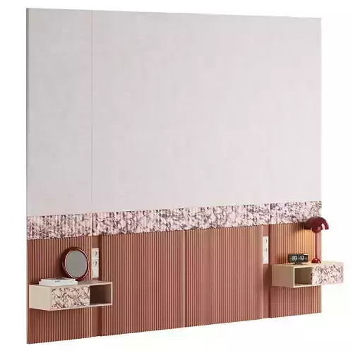 Modern Headboard of Velour and Calacatta Marble with Retro Decor