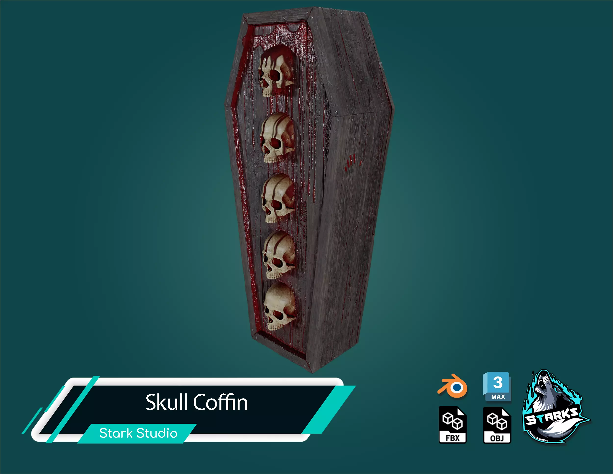 Skull Coffin Low-poly 3D model_3